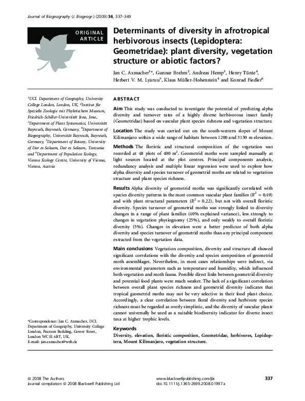 (PDF) Determinants of diversity in afrotropical herbivorous insects ...