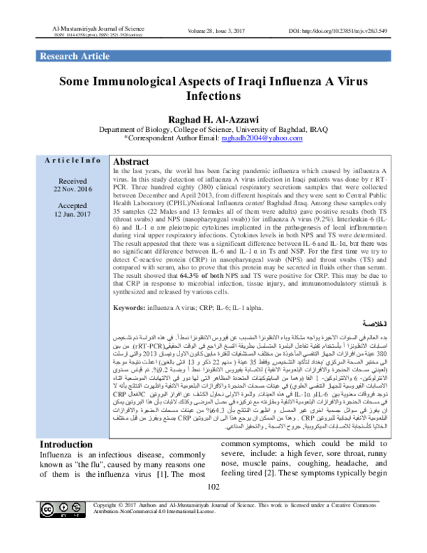 (PDF) Some Immunological Aspects of Iraqi Influenza A Virus Infections