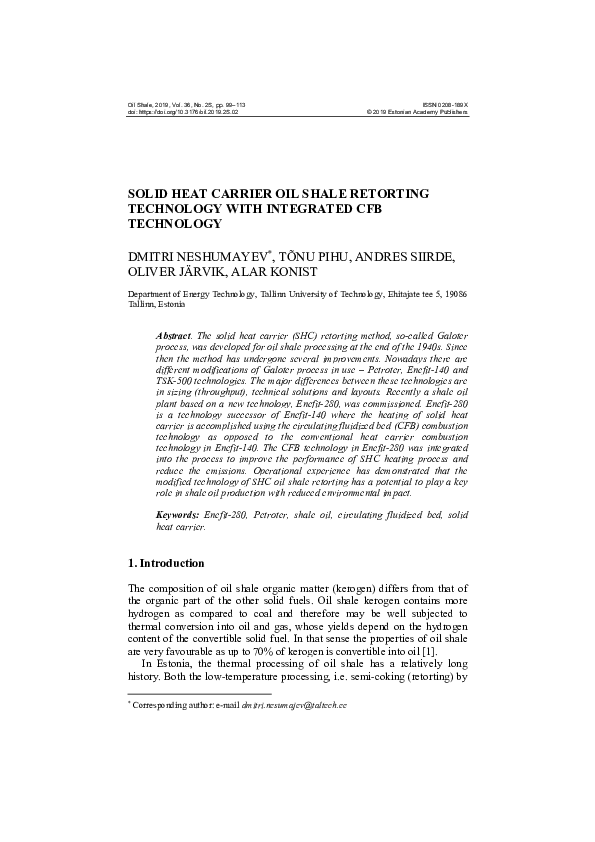 (PDF) Solid Heat Carrier Oil Shale Retorting Technology with Integrated ...