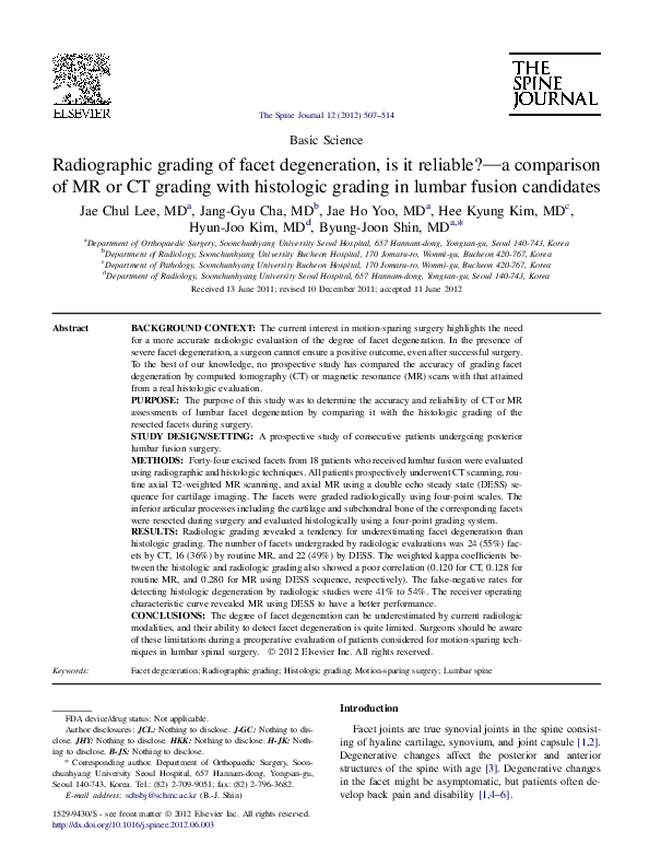 (PDF) Radiographic grading of facet degeneration, is it reliable?—a ...