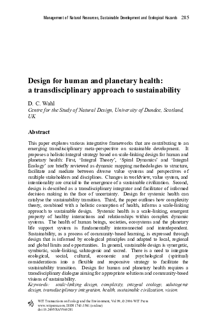 (PDF) Design for human and planetary health: a transdisciplinary ...