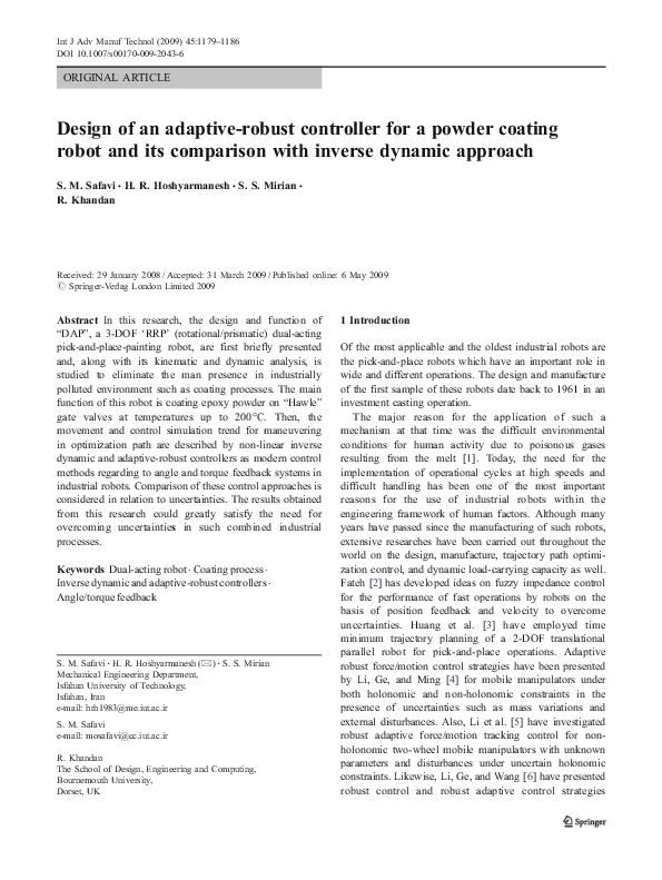 (PDF) Design of an adaptive-robust controller for a powder coating ...