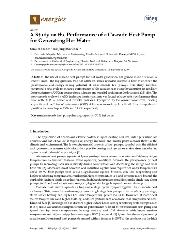 (PDF) A Study on the Performance of a Cascade Heat Pump for Generating ...