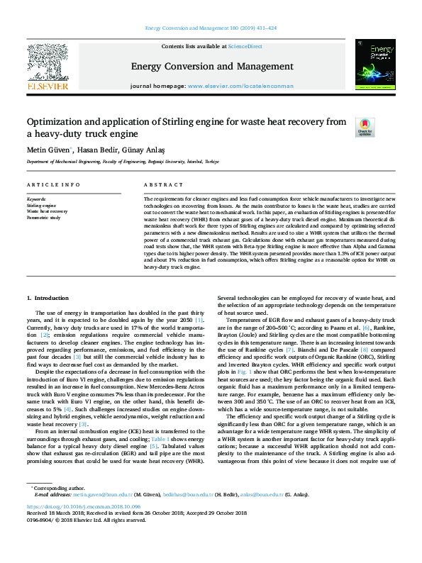 (PDF) Optimization and application of Stirling engine for waste heat ...