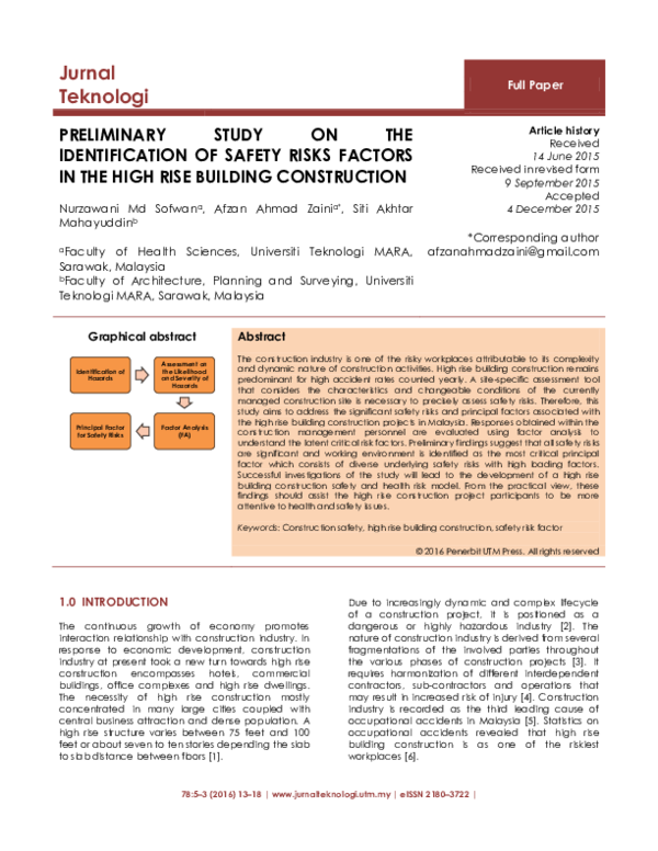 (PDF) Preliminary Study on the Identification of Safety Risks Factors ...