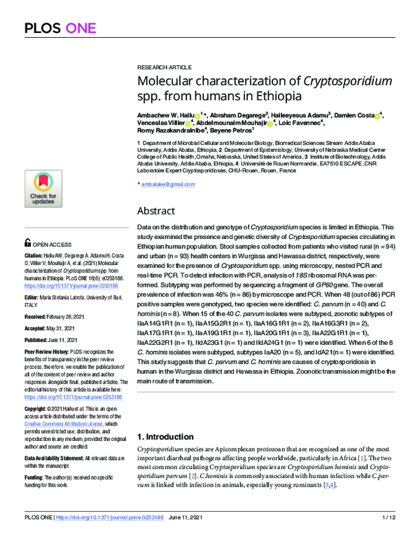 (PDF) Molecular characterization of Cryptosporidium spp. from humans in ...