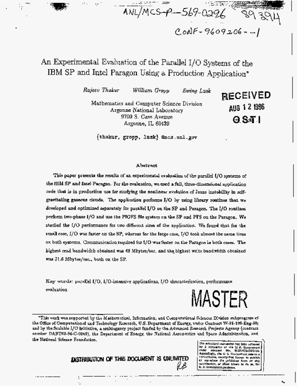 (PDF) An experimental evaluation of the parallel I/O systems of the IBM ...