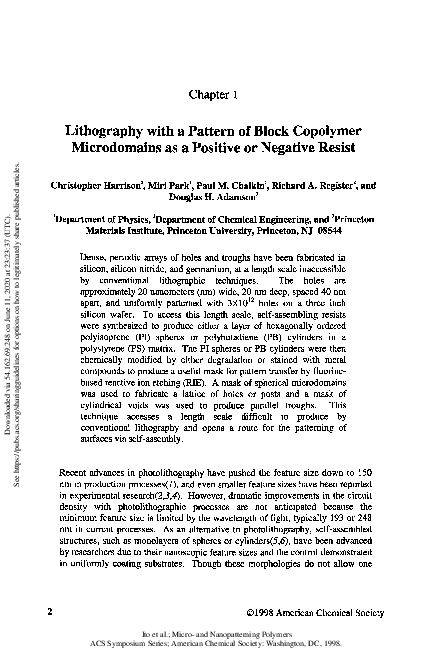 (PDF) Lithography with a Pattern of Block Copolymer Microdomains as a ...