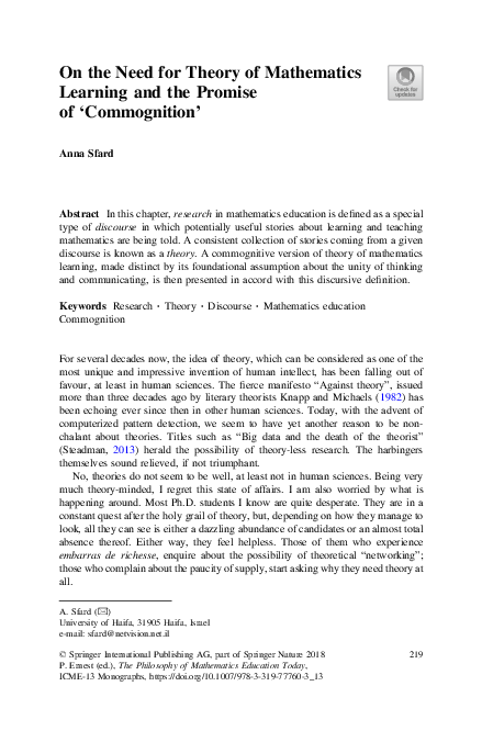 (PDF) On the Need for Theory of Mathematics Learning and the Promise of ...