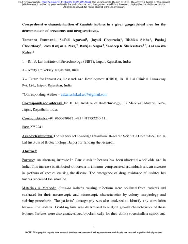 (PDF) Comprehensive characterization of Candida isolates in a given ...