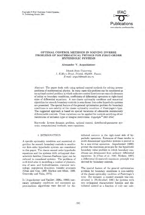 (PDF) Optimal Control Methods in Solving Inverse Problems of ...