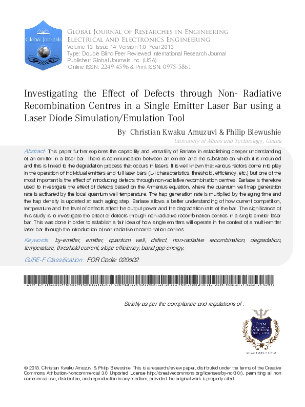 (PDF) Investigating the Effect of Defects through Non-Radiative ...