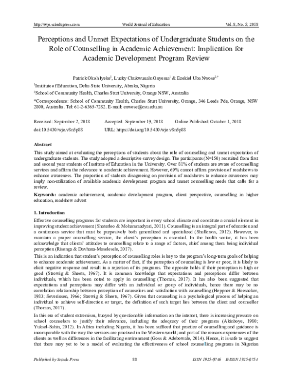 (PDF) Perceptions and Unmet Expectations of Undergraduate Students on ...