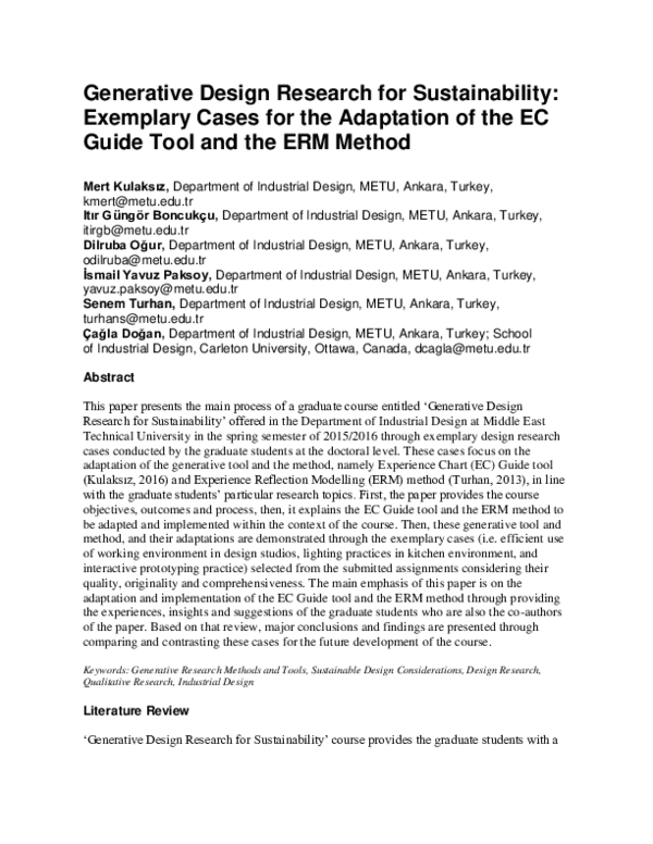 (PDF) Generative Design Research for Sustainability: Exemplary Cases ...