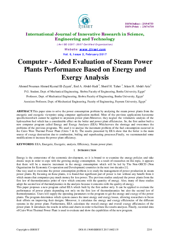 (PDF) Computer - Aided Evaluation of Steam Power Plants Performance ...