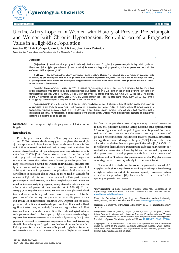 (PDF) Uterine Artery Doppler in Women with History of Previous Pre ...