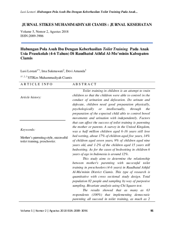 (PDF) Hubungan Pola Asuh Ibu Dengan Keberhasilan Toilet Training Pada