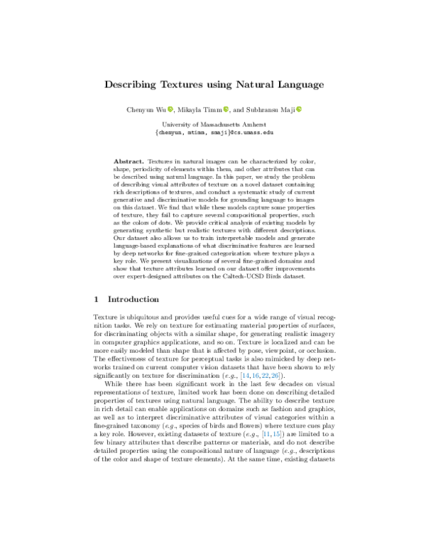 (PDF) Describing Textures using Natural Language