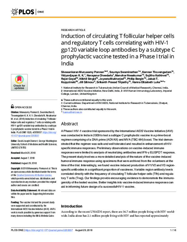 (PDF) Induction of circulating T follicular helper cells and regulatory ...