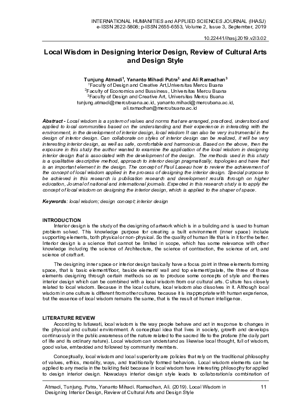 (PDF) Local Wisdom in Designing Interior Design, Review of Cultural ...