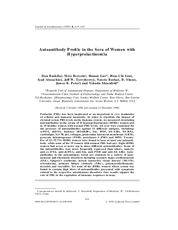 (PDF) Autoantibody Profile in the Sera of Women with Hyperprolactinemia
