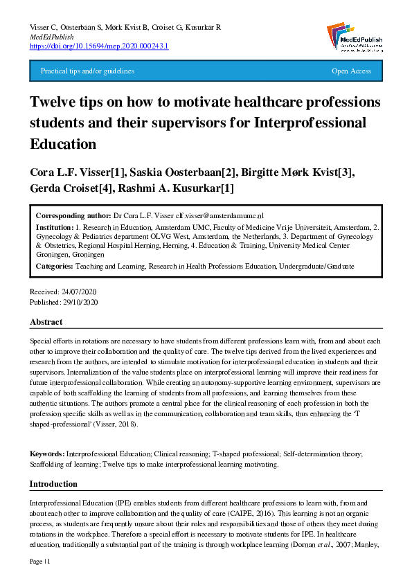 (PDF) Twelve tips on how to motivate healthcare professions students ...