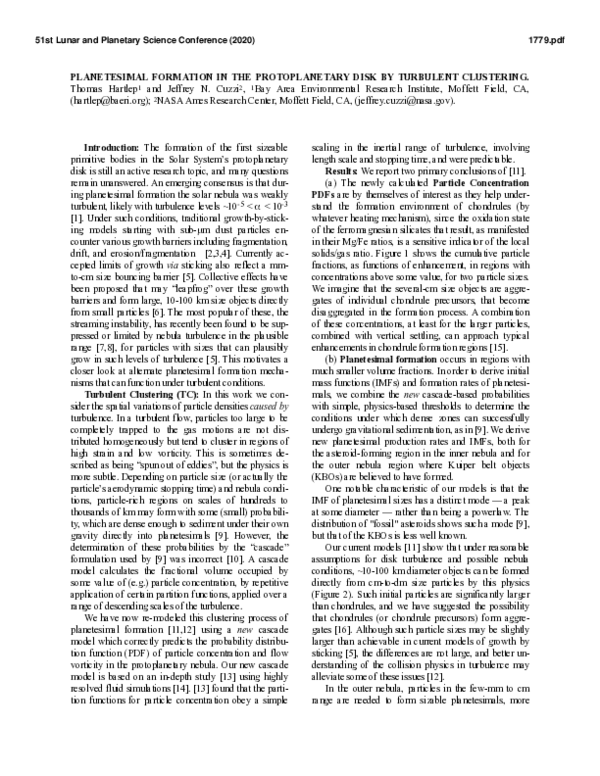 (PDF) Planetesimal Formation in the Protoplanetary Disk by Turbulent ...