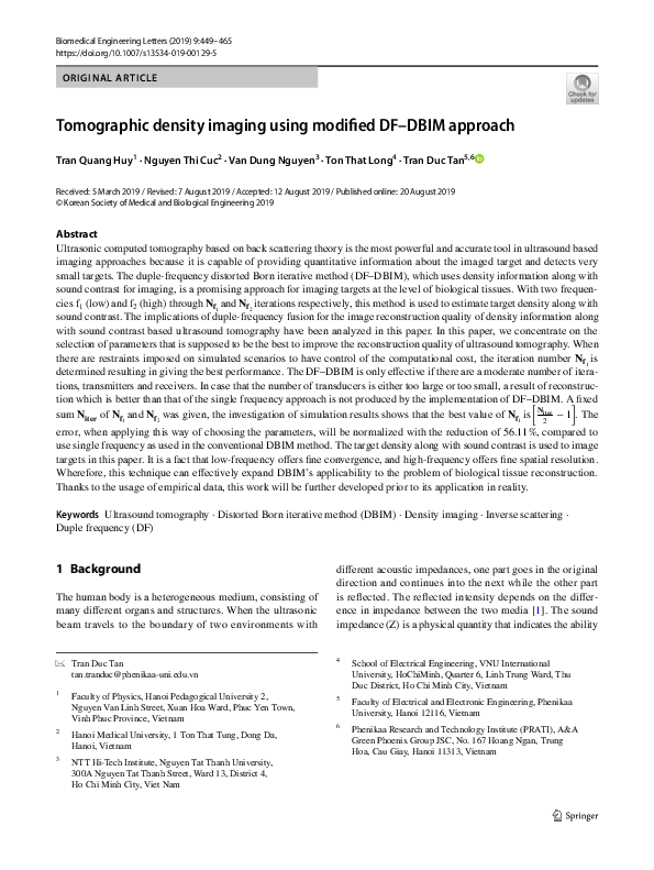 (PDF) Tomographic density imaging using modified DF–DBIM approach