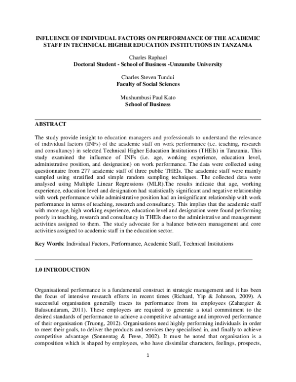 (PDF) Influence of Individual Factors on Performance of the Academic ...