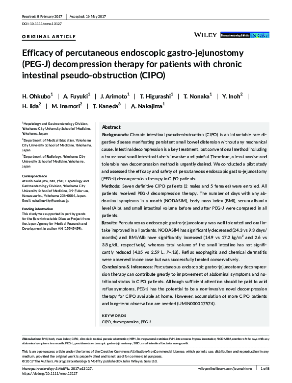 (PDF) Efficacy of percutaneous endoscopic gastro-jejunostomy (PEG-J ...