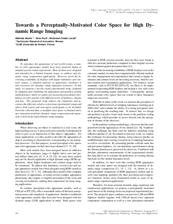 (PDF) Towards a Perceptually-Motivated Color Space for High Dynamic ...