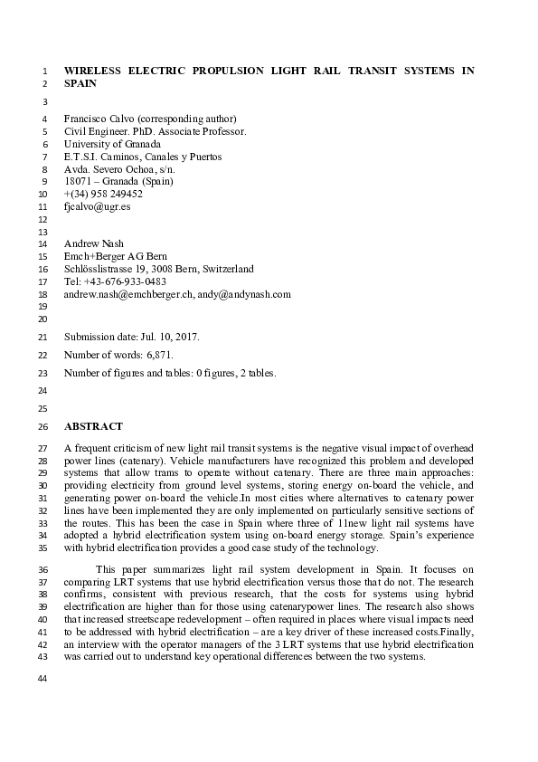 (PDF) Wireless Electric Propulsion Light Rail Transit Systems in Spain