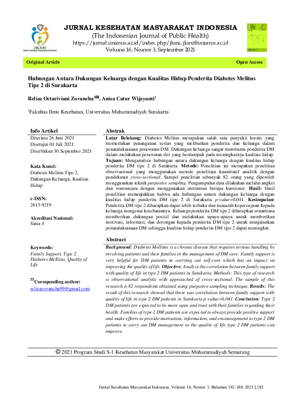 (PDF) Hubungan Antara Dukungan Keluarga dengan Kualitas Hidup Penderita