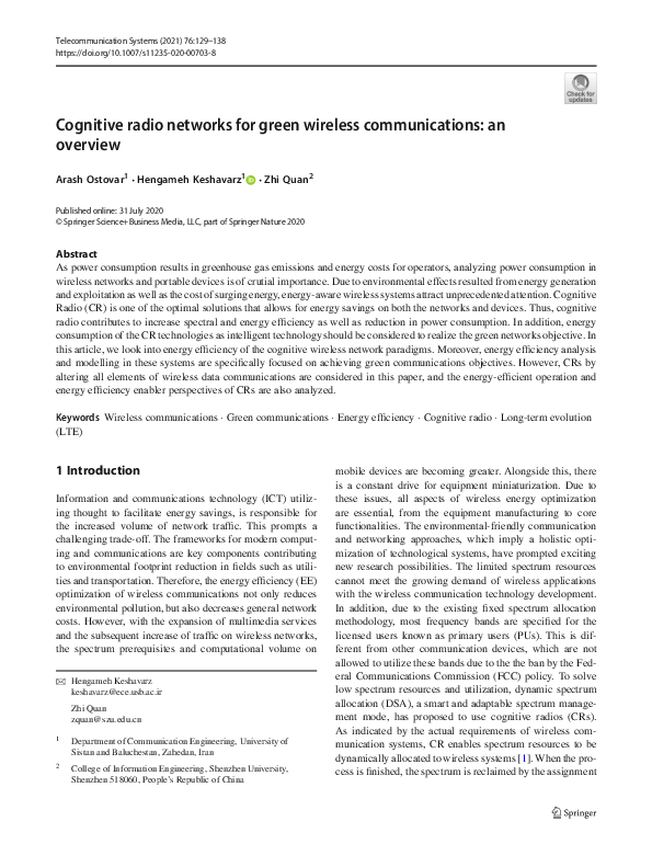 (PDF) Cognitive radio networks for green wireless communications: an ...