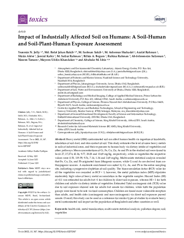 (PDF) Impact of Industrially Affected Soil on Humans: A Soil-Human and ...