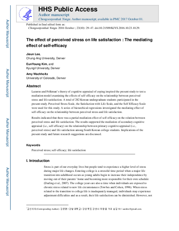 (PDF) The effect of perceived stress on life satisfaction