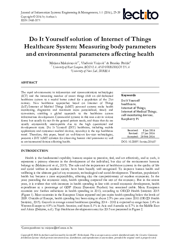 (PDF) Do It Yourself solution of Internet of Things Healthcare System ...
