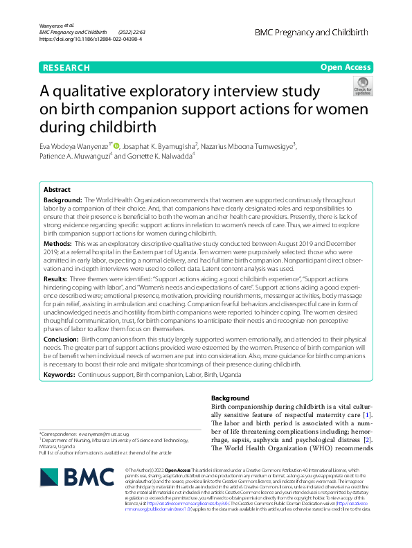 (PDF) A qualitative exploratory interview study on birth companion ...