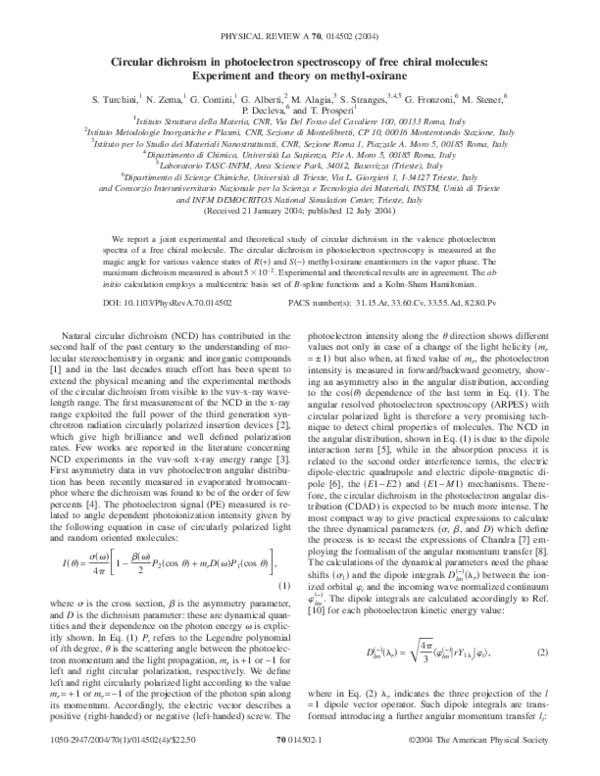 (PDF) Circular dichroism in photoelectron spectroscopy of free chiral ...