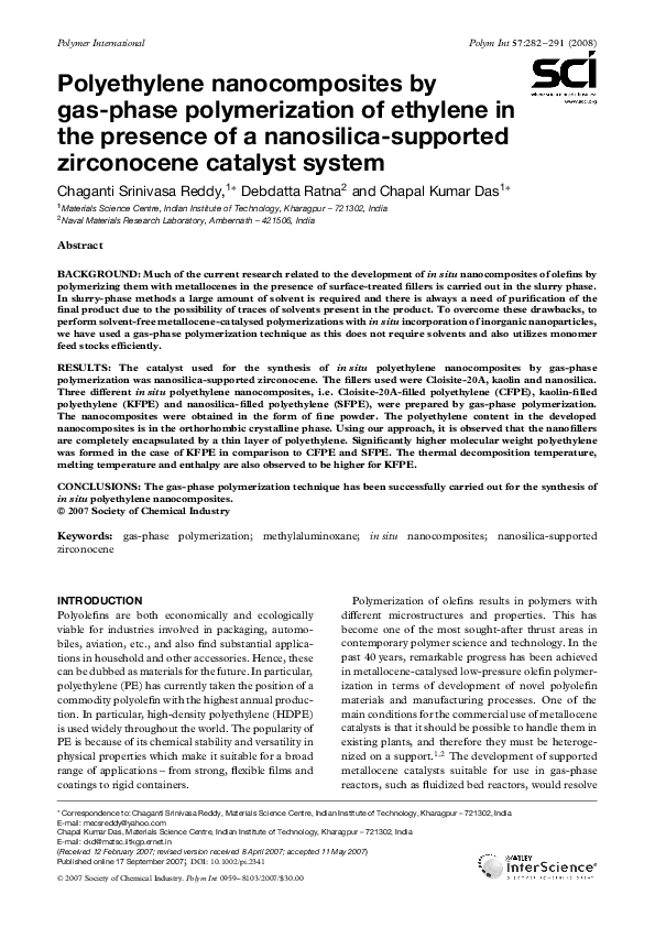 (PDF) Polyethylene nanocomposites by gas-phase polymerization of ...