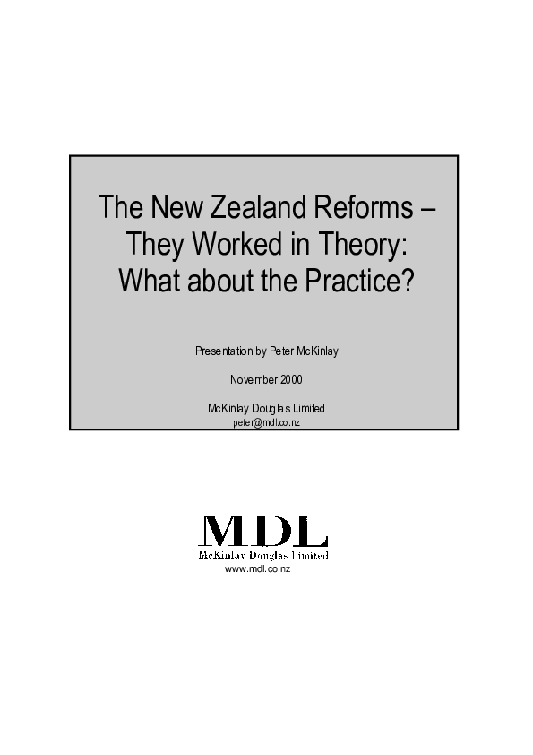 (PDF) The New Zealand Reforms: They Worked in Theory; What About the ...