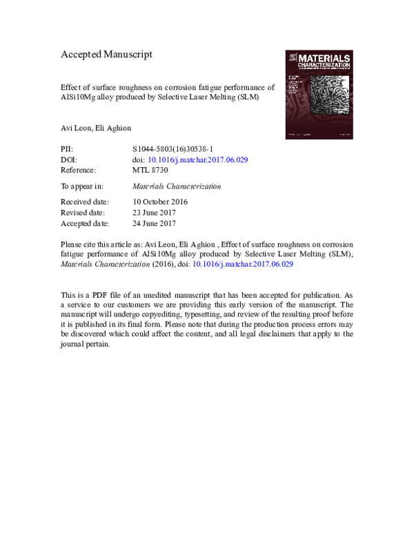 (PDF) Effect of surface roughness on corrosion fatigue performance of ...