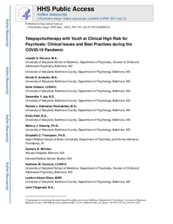 (PDF) Telepsychotherapy with youth at clinical high risk for psychosis ...