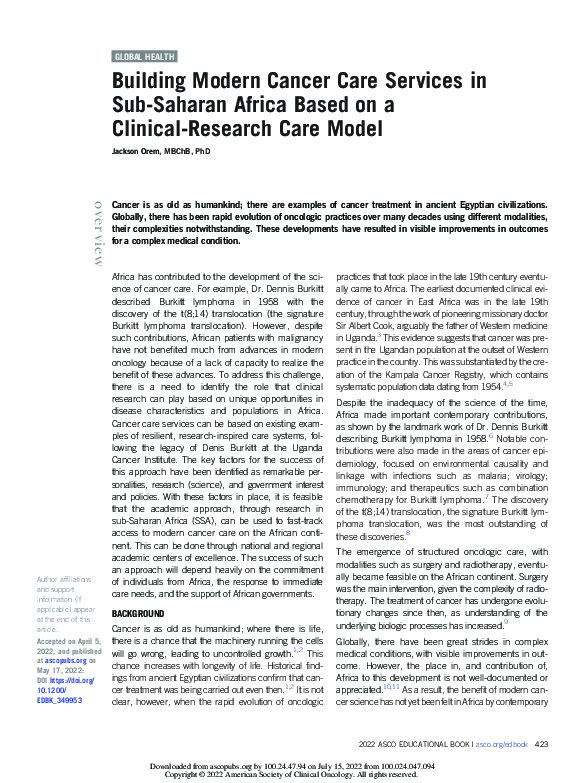 (PDF) Building Modern Cancer Care Services in Sub-Saharan Africa Based ...