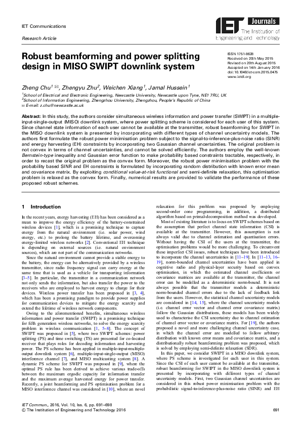 (PDF) Robust beamforming and power splitting design in MISO SWIPT ...