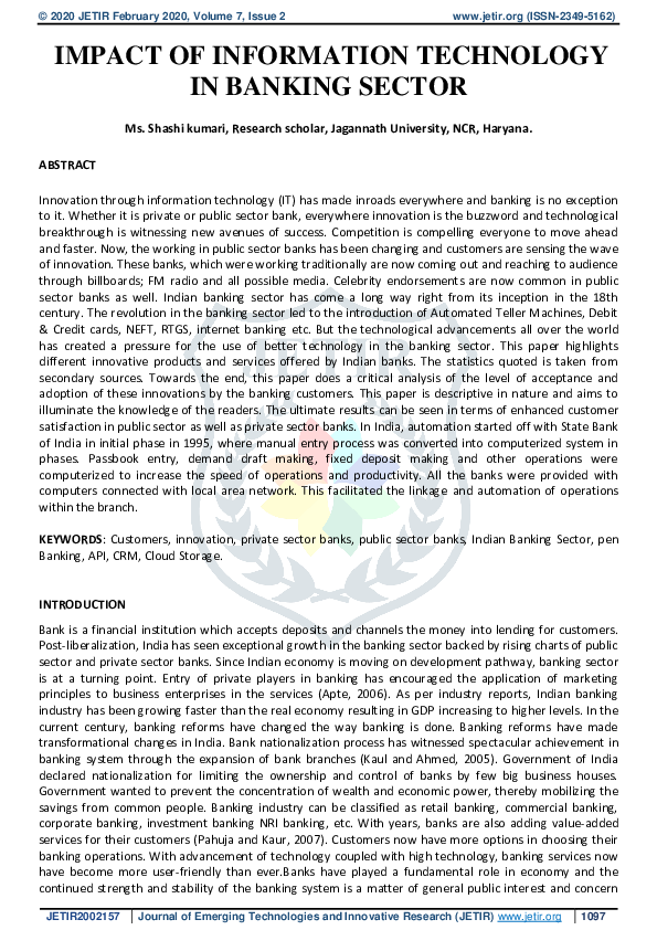 (PDF) Impact of Information Technology on Banking Sector