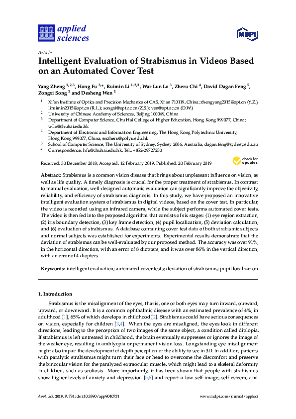 (PDF) Intelligent Evaluation of Strabismus in Videos Based on an ...