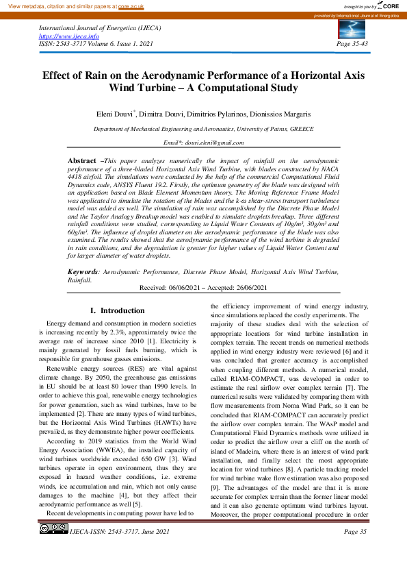 (PDF) Effect of Rain on the Aerodynamic Performance of a Horizontal ...