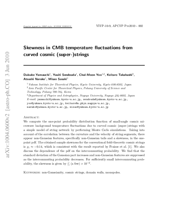 (PDF) Skewness in CMB temperature fluctuations from curved cosmic ...