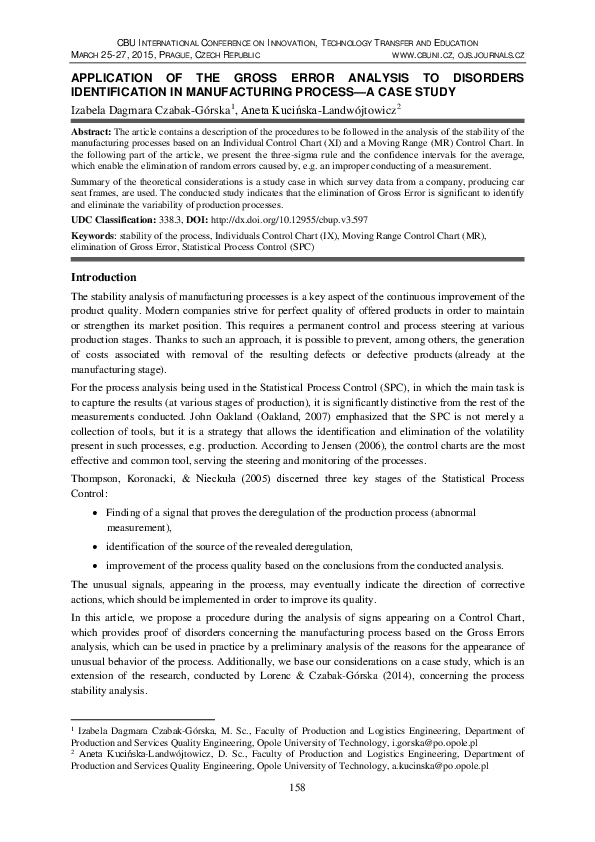 (PDF) Application of the Gross Error Analysis to Disorders